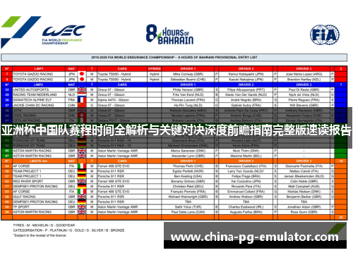 亚洲杯中国队赛程时间全解析与关键对决深度前瞻指南完整版速读报告 亚洲杯中国队赛程时间全解析与关键对决深度前瞻指南完整版速读报告